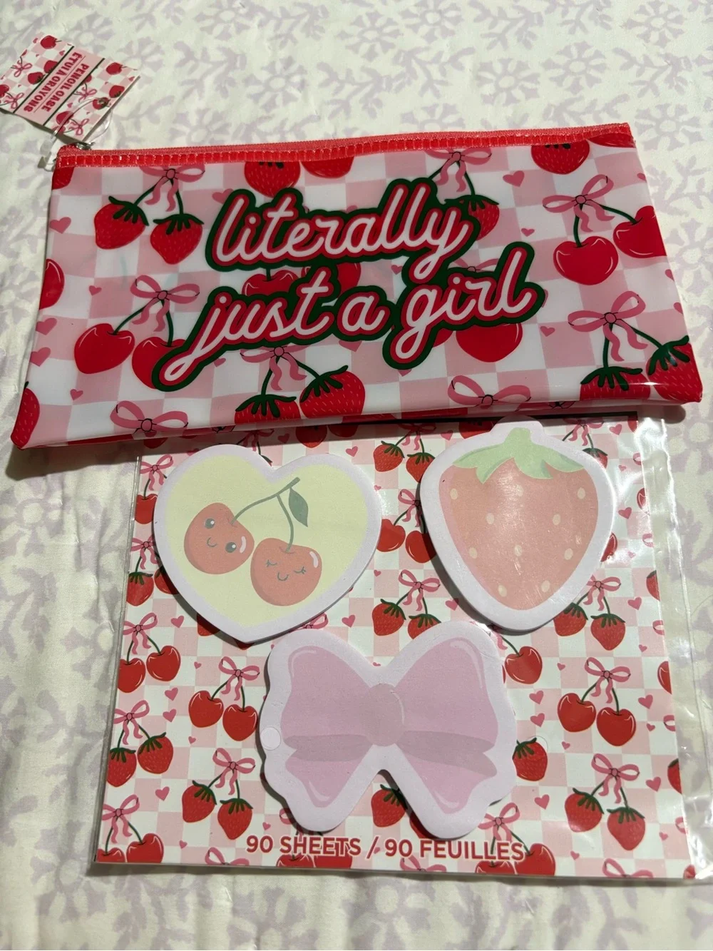 Literally Just a Girl Pink Cherry Pencil Case & Accessory Set
